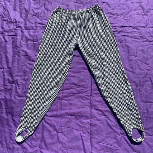 vintage black & white houndstooth stirrup leggings petite  80s early 90s - Picture 1 of 4